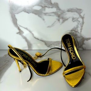 Tom Ford Laminated Nappa Leather Padlock pointy naked sandal size 36
